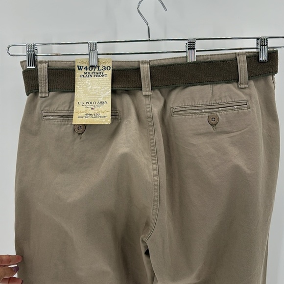 U.S Polo Assn. military plain front khaki business casual neutral 40x30 w/belt - Picture 8 of 11
